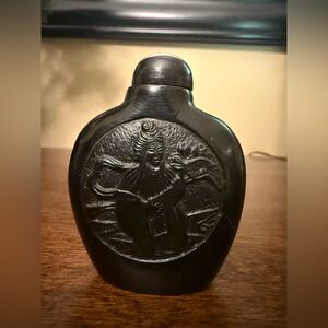 Vintage Chinese Hand-Carved Black Snuff Bottle